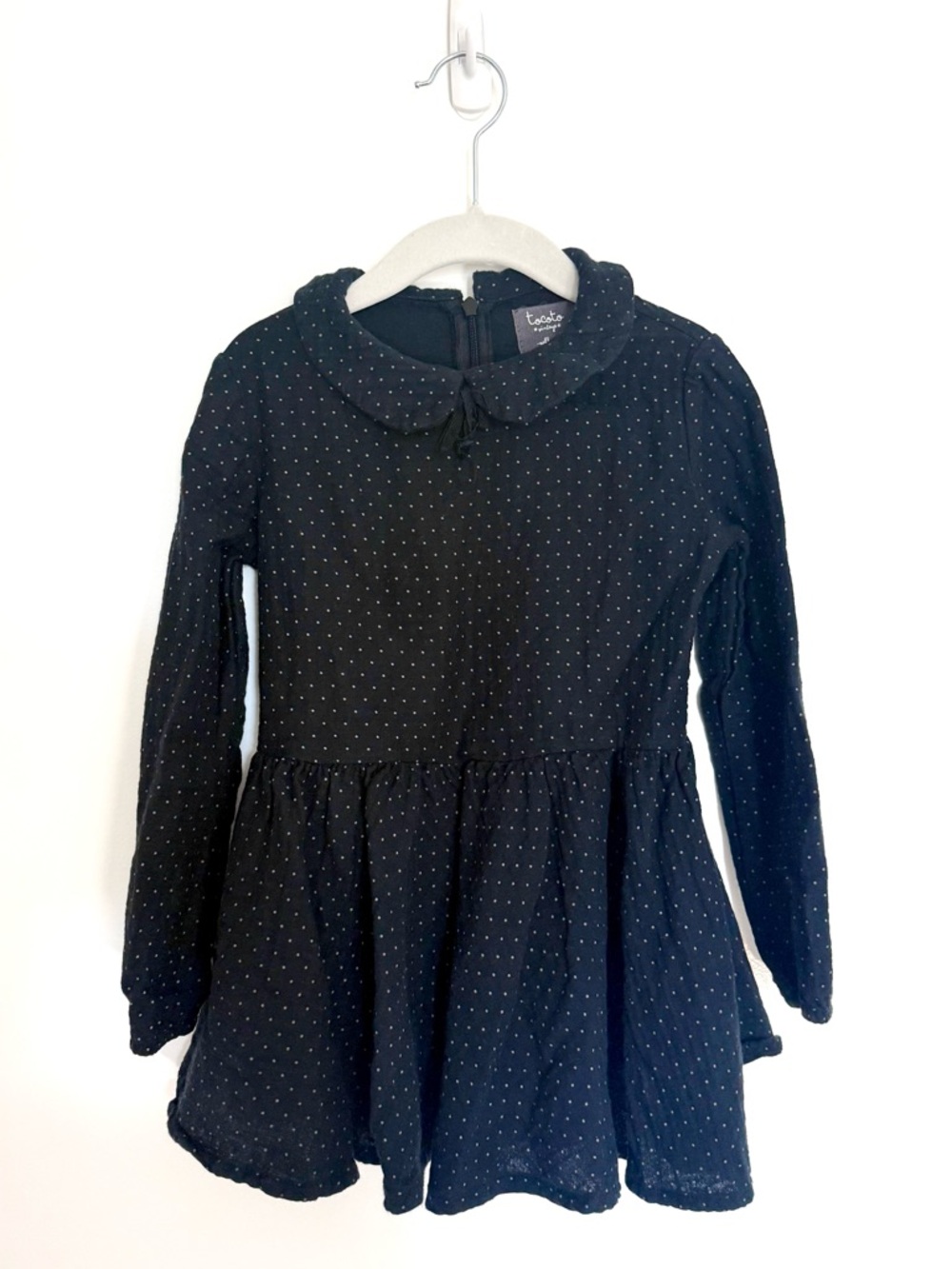 Girls' Tocoto Vintage Polka Dot Long-Sleeve Dress with Peter Pan Collar